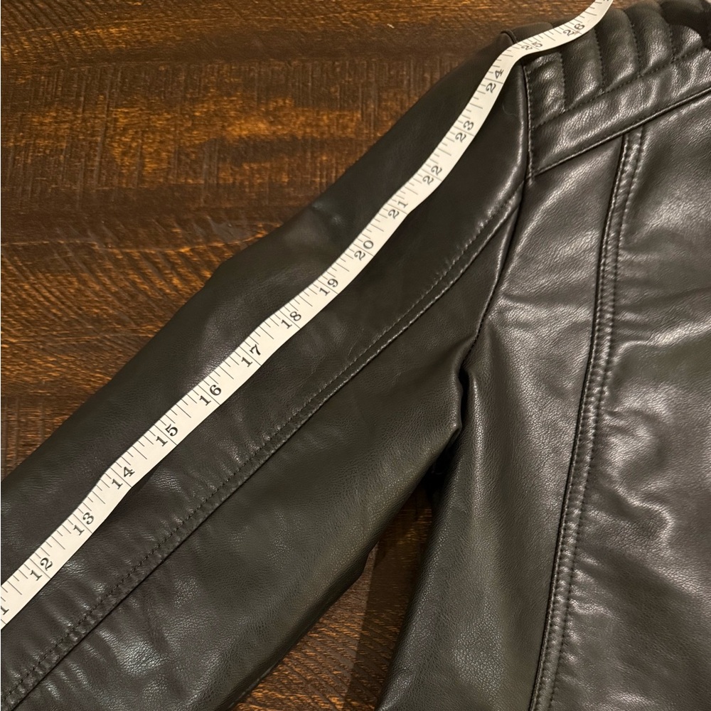 Zara Black Faux Leather Moto Jacket Quilted Shoulder Women S - Picture 9 of 10